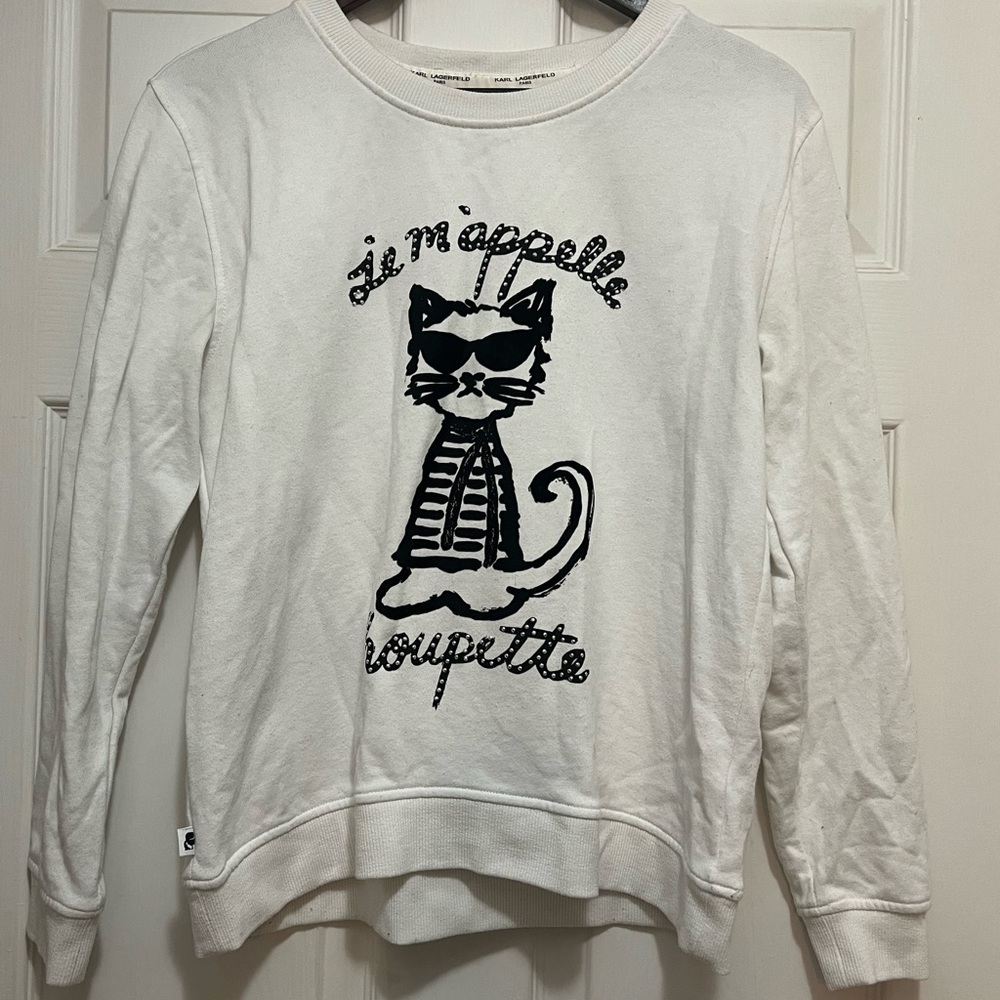 Karl Lagerfeld White Cat Print Sweatshirt